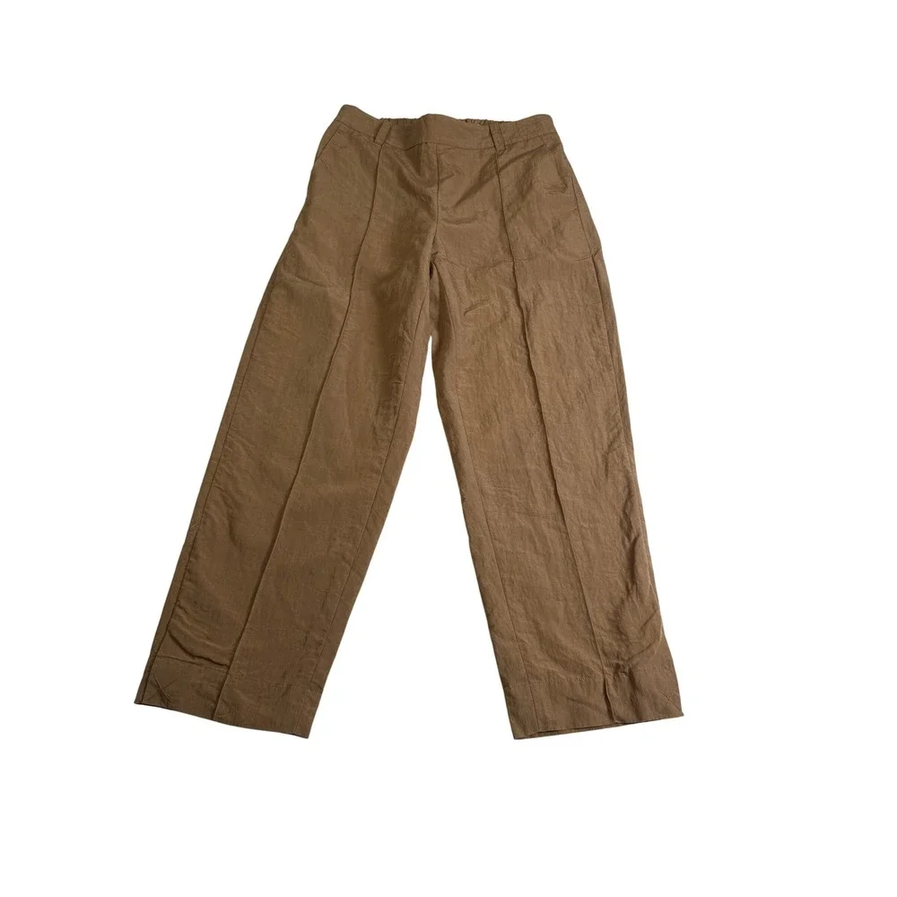 Vince Trousers Women S Brown Excellent Wide Leg Tencel Wool Elastic Waist